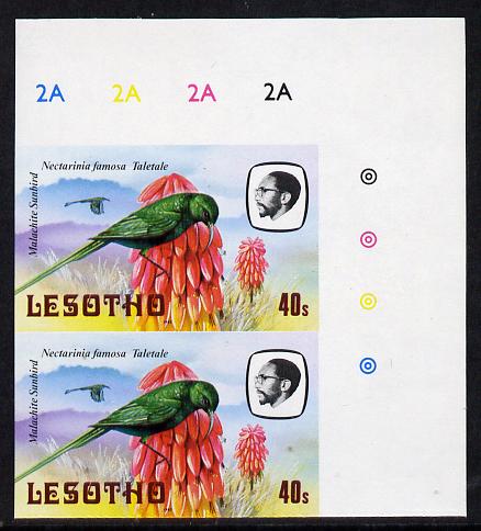 Lesotho 1982 Malachite Sunbird 40s def in unmounted mint imperf pair* (SG 508), stamps on , stamps on  stamps on birds      sunbird