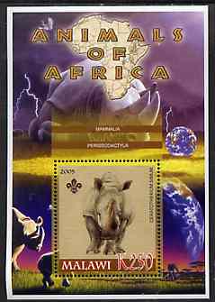 Malawi 2005 Animals of Africa - Rhinoceros perf m/sheet with Scout Logo, unmounted mint, stamps on scouts, stamps on animals, stamps on rhino