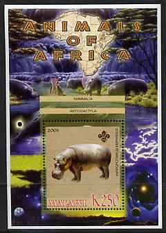 Malawi 2005 Animals of Africa - Hippopotamus perf m/sheet with Scout Logo, unmounted mint, stamps on , stamps on  stamps on scouts, stamps on  stamps on animals, stamps on  stamps on hippo