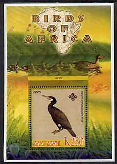 Malawi 2005 Birds of Africa - Cormorant perf m/sheet with Scout Logo and Ducks in background, unmounted mint, stamps on , stamps on  stamps on scouts, stamps on  stamps on birds, stamps on  stamps on cormorants, stamps on  stamps on ducks
