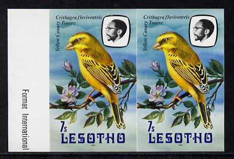 Lesotho 1982 Yellow Canary 7s def in unmounted mint imperf pair* (SG 505), stamps on birds      canary