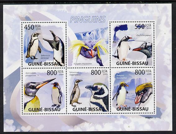 Guinea - Bissau 2009 Penguins perf sheetlet containing 5 values unmounted mint, stamps on , stamps on  stamps on polar, stamps on  stamps on penguins, stamps on  stamps on birds