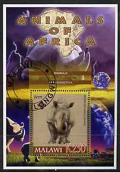 Malawi 2005 Animals of Africa - Rhinoceros perf m/sheet with Scout Logo, fine cto used, stamps on scouts, stamps on animals, stamps on rhino