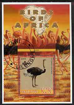 Malawi 2005 Birds of Africa - Ostrich perf m/sheet with Scout Logo, fine cto used, stamps on , stamps on  stamps on scouts, stamps on  stamps on birds