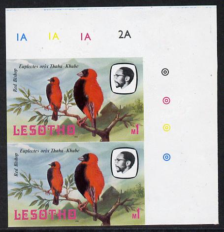 Lesotho 1982 Red Bishop M1 def in unmounted mint imperf pair* (SG 511), stamps on , stamps on  stamps on birds    bishop
