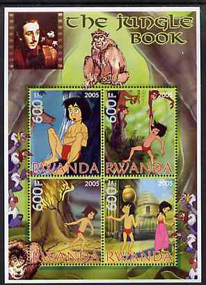 Rwanda 2005 Disneys The Jungle Book perf sheetlet containing 4 values unmounted mint, stamps on disney, stamps on apes