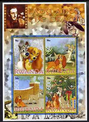 Rwanda 2005 Disney's Lady & The Tramp perf sheetlet containing 4 values unmounted mint, stamps on disney, stamps on dogs