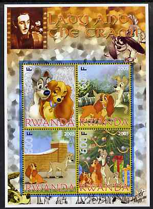 Rwanda 2005 Disneys Lady & The Tramp perf sheetlet containing 4 values unmounted mint, stamps on disney, stamps on dogs