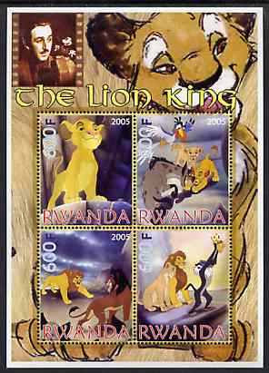 Rwanda 2005 Disney's The Lion King perf sheetlet containing 4 values unmounted mint, stamps on , stamps on  stamps on disney, stamps on  stamps on cats