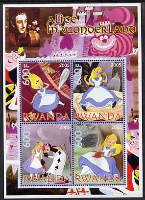 Rwanda 2005 Disney's Alice In Wonderland perf sheetlet containing 4 values unmounted mint, stamps on disney, stamps on 