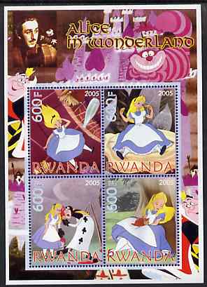 Rwanda 2005 Disneys Alice In Wonderland perf sheetlet containing 4 values unmounted mint, stamps on disney, stamps on 