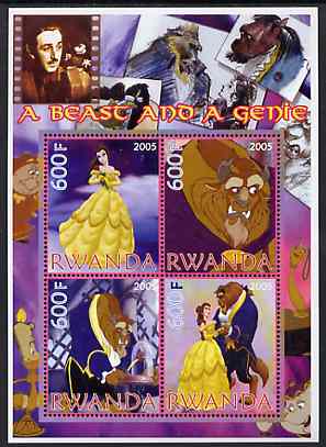 Rwanda 2005 Disneys Beauty & The Beast perf sheetlet containing 4 values unmounted mint, stamps on disney, stamps on 