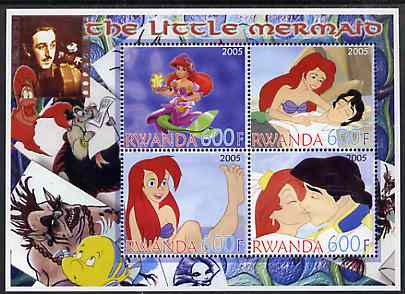 Rwanda 2005 Disneys The Little Mermaid perf sheetlet containing 4 values unmounted mint, stamps on disney, stamps on 