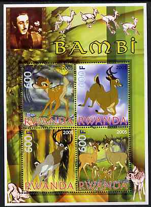Rwanda 2005 Disneys Bambi perf sheetlet containing 4 values unmounted mint, stamps on disney, stamps on deer