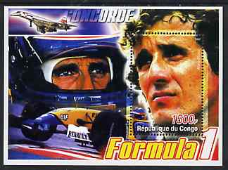 Congo 2005 Formula 1 - Alain Prost perf souvenir sheet unmounted mint, stamps on , stamps on  stamps on cars, stamps on  stamps on ferrari, stamps on  stamps on  f1 , stamps on  stamps on racing cars, stamps on  stamps on personalities, stamps on  stamps on concorde