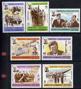 Aden - Kathiri 1967 Kennedy (Space pioneers) perf set of 7 unmounted mint, Mi 166-72A, stamps on personalitlites, stamps on kennedy, stamps on space, stamps on atomics