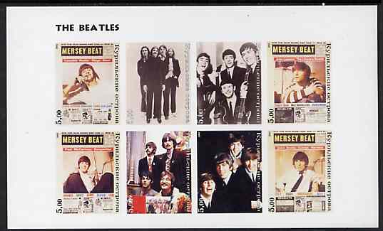 Kuril Islands 2001 The Beatles imperf sheetlet containing set of 8 values unmounted mint, stamps on , stamps on  stamps on pops, stamps on  stamps on  tv , stamps on  stamps on films, stamps on  stamps on entertainments, stamps on  stamps on music, stamps on  stamps on personalities, stamps on  stamps on beatles