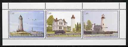 Karjala Republic 2000 Lighthouse #02 perf sheetlet containing 3 values unmounted mint, stamps on , stamps on  stamps on lighthouses