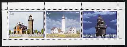 Karjala Republic 2000 Lighthouse #03 perf sheetlet containing 3 values unmounted mint, stamps on lighthouses