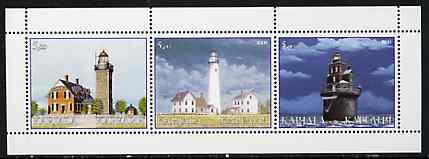 Karjala Republic 2000 Lighthouse #03 perf sheetlet containing 3 values unmounted mint, stamps on , stamps on  stamps on lighthouses