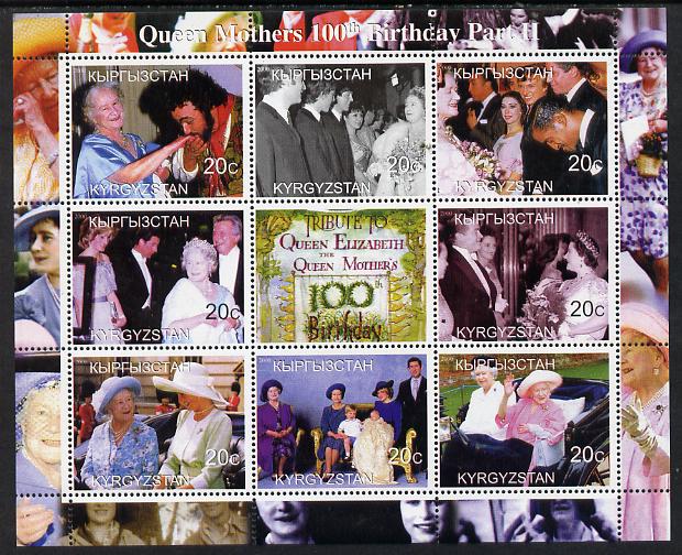 Kyrgyzstan 2000 Queen Mother's 100th Birthday #3 perf sheetlet containing 9 values unmounted mint, stamps on royalty, stamps on queen mother, stamps on beatles, stamps on music, stamps on pops, stamps on diana, stamps on 