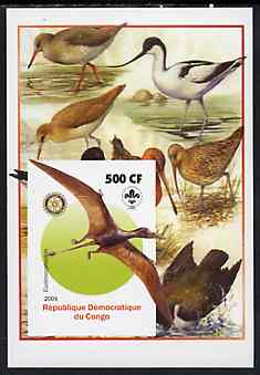 Congo 2005 Dinosaurs #04 - Eudimorphodon imperf m/sheet with Scout & Rotary Logos, background shows various Birds unmounted mint, stamps on scouts, stamps on rotary, stamps on dinosaurs, stamps on animals, stamps on birds