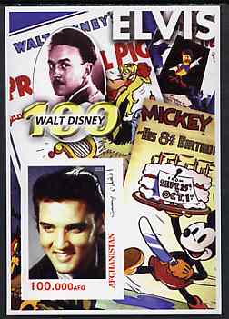 Afghanistan 2003 Walt Disney & Elvis #3 imperf souvenir sheet unmounted mint, stamps on disney, stamps on movies, stamps on cinema, stamps on elvis, stamps on music