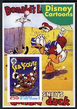 Ivory Coast 2003 Disney Cartoons #01 - Donald Ducks Sea Scouts imperf souvenir sheet with Scout Logo, unmounted mint, stamps on films, stamps on movies, stamps on disney, stamps on scouts