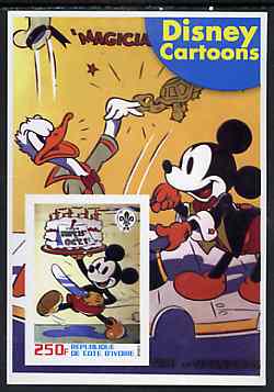 Ivory Coast 2003 Disney Cartoons #06 - Mickey Mouse The Magician imperf souvenir sheet with Scout Logo, unmounted mint, stamps on , stamps on  stamps on films, stamps on  stamps on movies, stamps on  stamps on disney, stamps on  stamps on scouts