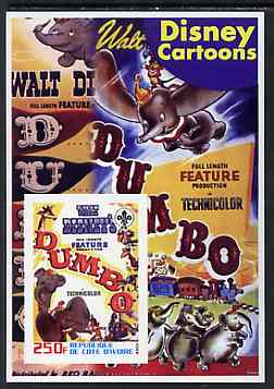 Ivory Coast 2003 Disney Cartoons #07 - Dumbo imperf souvenir sheet with Scout Logo, unmounted mint, stamps on , stamps on  stamps on films, stamps on  stamps on movies, stamps on  stamps on disney, stamps on  stamps on scouts, stamps on  stamps on elephants