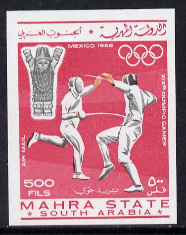 Aden - Mahra 1967 Fencing 500f from Olympics imperf set unmounted mint (Mi 29B), stamps on , stamps on  stamps on fencing