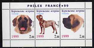 Kuril Islands 1999 Philex France Stamp Exhibition - Dogs #06 (Mastiff) perf sheetlet containing 3 values unmounted mint, stamps on , stamps on  stamps on stamp exhibitions, stamps on  stamps on dogs