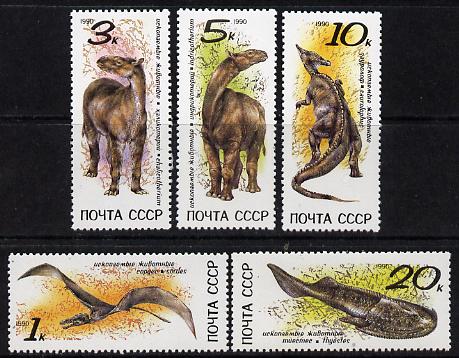 Russia 1990 Prehistoric Animals set of 5 unmounted mint, SG 6173-77, Mi 6116-20*, stamps on animals, stamps on dinosaurs