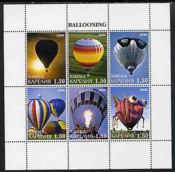 Karjala Republic 2000 Ballooning perf sheetlet containing set of 6 values complete unmounted mint, stamps on balloons, stamps on aviation