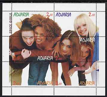 Adjaria 1998 Spice Girls composite perf sheetlet containing complete set of 6 values unmounted mint, stamps on music, stamps on entertainments, stamps on pops, stamps on spice, stamps on women