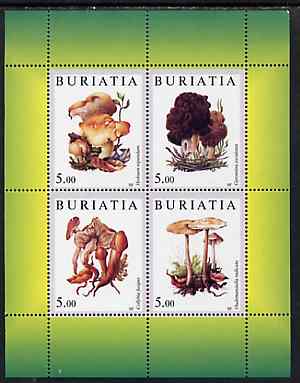 Buriatia Republic 1998 Fungi #12 perf sheetlet containing complete set of 4 values (green background) unmounted mint, stamps on , stamps on  stamps on fungi