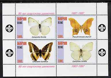 Komi Republic 1997 Butterflies perf sheetlet containing 4 values (Scout logo in margins) unmounted mint, stamps on , stamps on  stamps on butterflies, stamps on  stamps on scouts