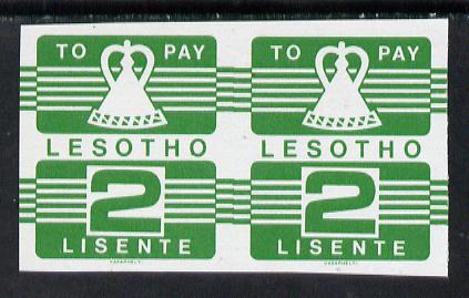 Lesotho 1986 Postage Due 2s light green in unmounted mint imperf pair, SG D19var, stamps on 