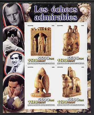 Madagascar 2004 Chess Masters imperf sheetlet containing 4 values unmounted mint, stamps on chess, stamps on personalities, stamps on 