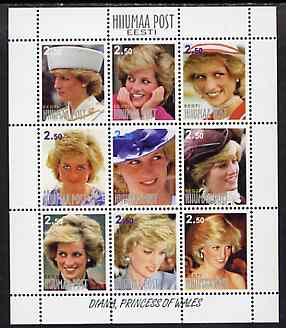 Estonia (Hiiumaa) 2000 Princess Diana perf sheetlet containing set of 9 values unmounted mint, stamps on royalty, stamps on diana