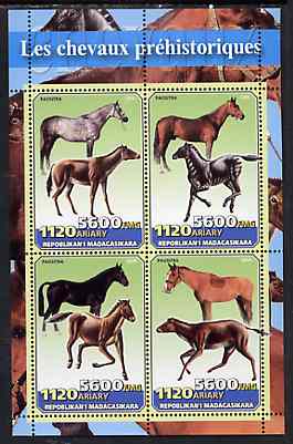 Madagascar 2004 Prehistoric Horses perf sheetlet containing set of 4 values unmounted mint, stamps on dinosaurs, stamps on horses