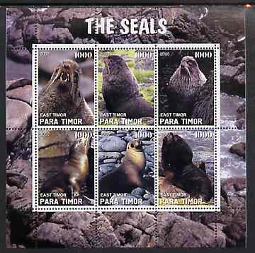 Timor (East) 2000 The Seals #1 perf sheetlet containing 6 values unmounted mint, stamps on animals, stamps on seals, stamps on marine life