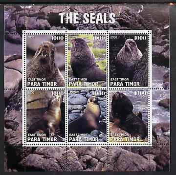 Timor (East) 2000 The Seals #1 perf sheetlet containing 6 values unmounted mint, stamps on , stamps on  stamps on animals, stamps on  stamps on seals, stamps on  stamps on marine life