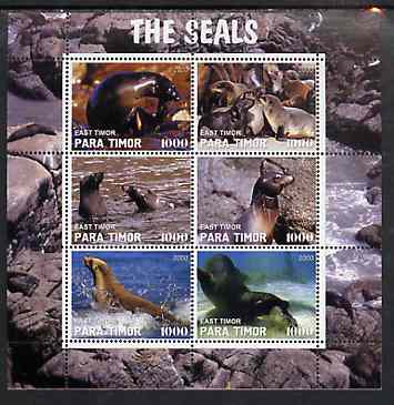 Timor (East) 2000 The Seals #2 perf sheetlet containing 6 values unmounted mint, stamps on animals, stamps on seals, stamps on marine life