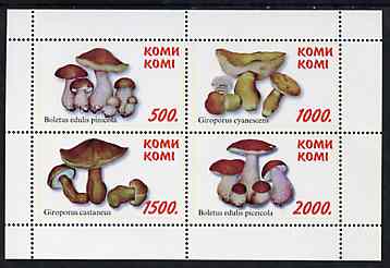 Komi Republic 1999 Fungi perf sheetlet containing set of 4 values unmounted mint, stamps on , stamps on  stamps on fungi