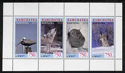 Kamchatka Republic 1999 ? WWF perf sheetlet containing 4 values (Wolf, Cat & Bird) unmounted mint, stamps on , stamps on  stamps on wwf, stamps on  stamps on animals, stamps on  stamps on wolves, stamps on  stamps on cats, stamps on  stamps on birds