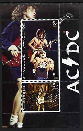 Mordovia Republic 2003 AC/DC perf sheetlet containing 3 values unmounted mint, stamps on , stamps on  stamps on personalities, stamps on  stamps on music, stamps on  stamps on pops, stamps on  stamps on rock