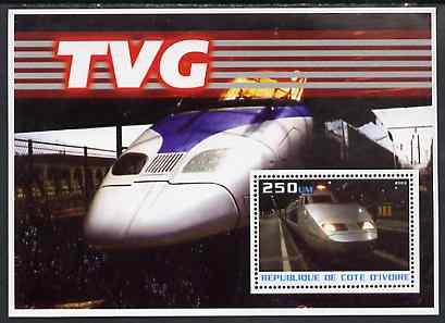 Ivory Coast 2003 TVG perf m/sheet unmounted mint, stamps on railways