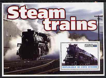 Ivory Coast 2003 Steam Trains #2 perf m/sheet unmounted mint, stamps on railways