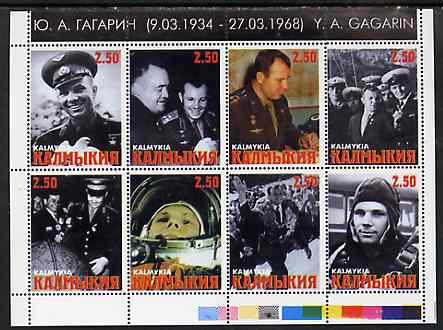 Kalmikia Republic 1998 Yuri Gagarin Commemoration perf sheetlet containing 8 values unmounted mint, stamps on , stamps on  stamps on personalities, stamps on  stamps on space